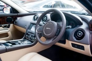 Interior of new Tamworth Co-op funeral Jaguar car.