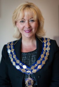 Amanda Woodward in her regalia as president of British Institute of Embalmers