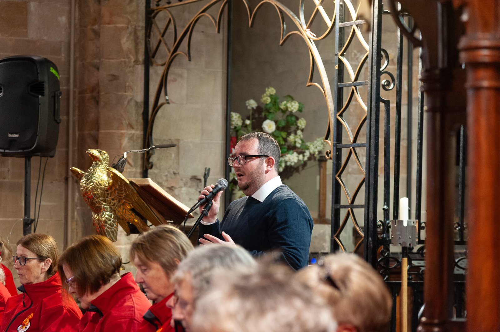 Tom Clamp in full voice during the service.